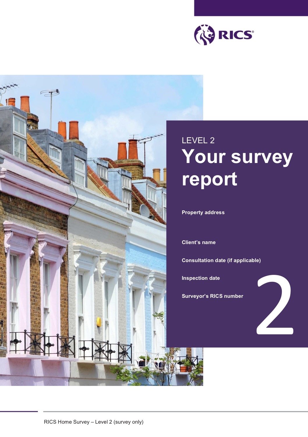 RICS Level 2 home survey report cover for a standard house survey